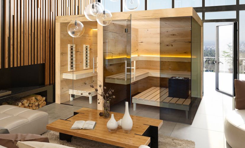 Wooden indoor saunas